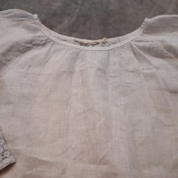 Soft Surroundings 100% Linen Top Blouse Shirt Womens Size XL Ivory Eyelet Sleeve - Picture 2 of 14